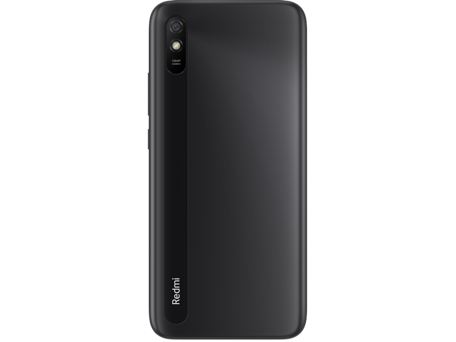 Czarny tył telefonu, z aparatem i napisem Redmi. Powierzchnia jest teksturowana.