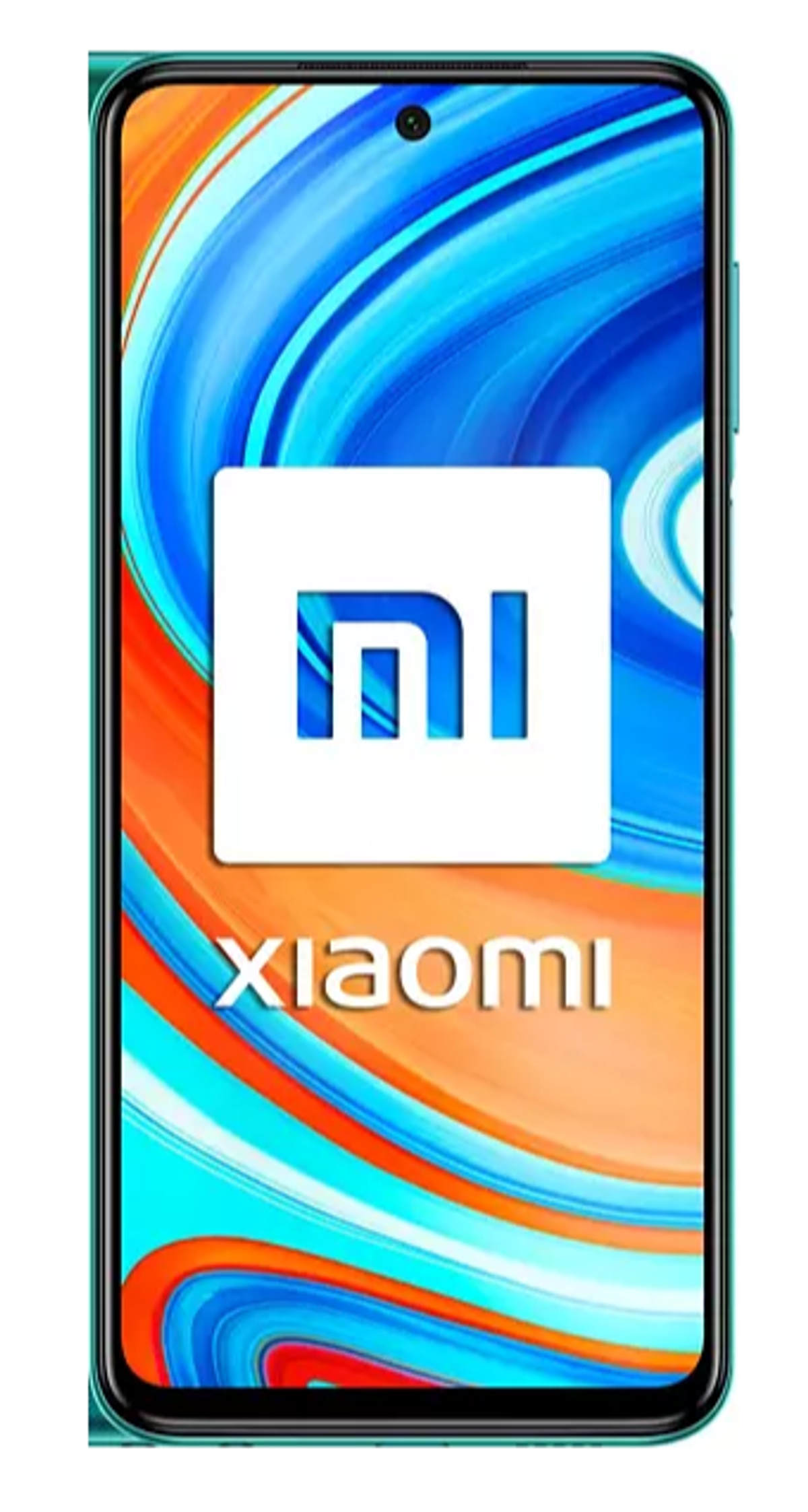Smartfon z logo Xiaomi na kolorowym, abstrakcyjnym tle.