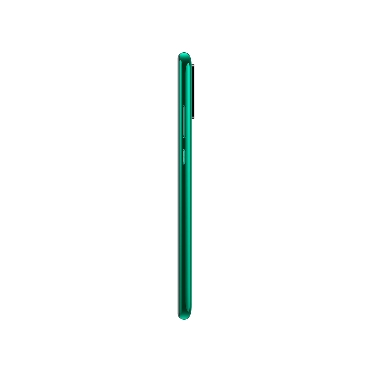 Grüne Telefonprofilansicht. Seitentasten sichtbar. Schlankes Design.