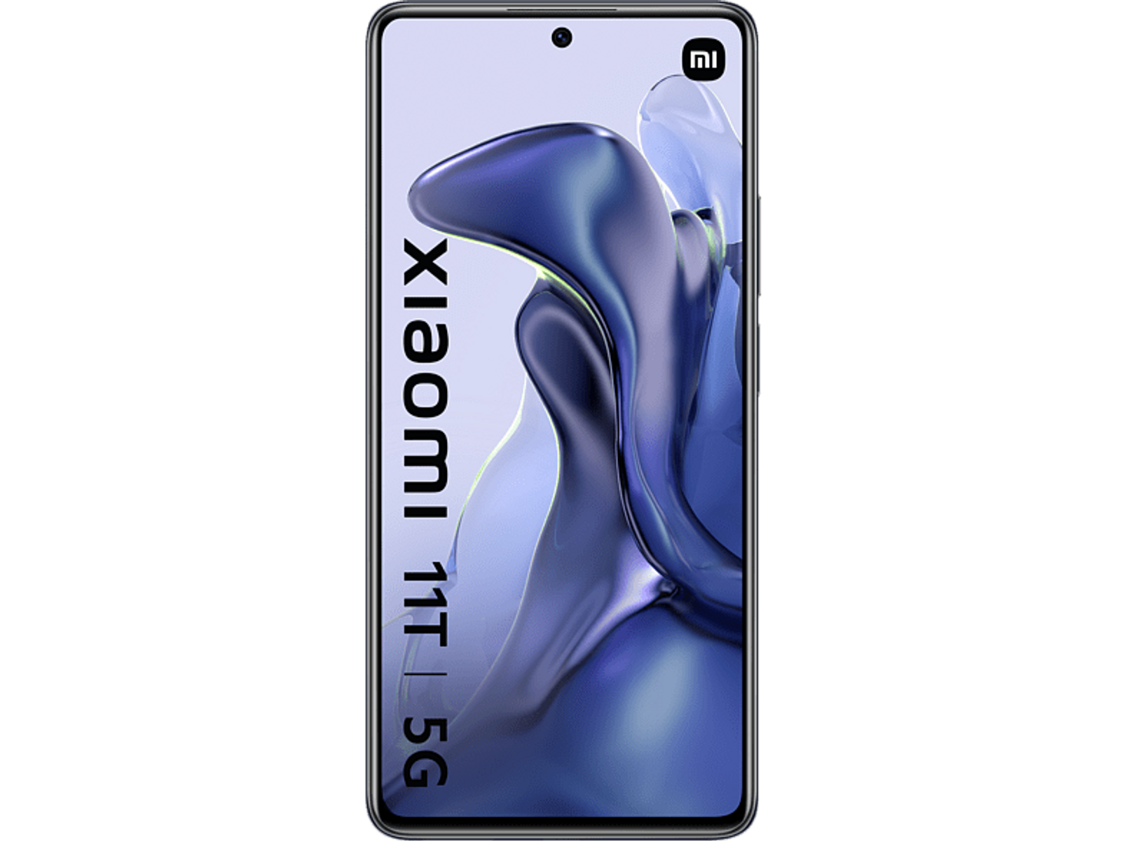 Xiaomi 11T 5G voorkant. Het scherm toont een kleurrijk behang. Zwarte achtergrond.