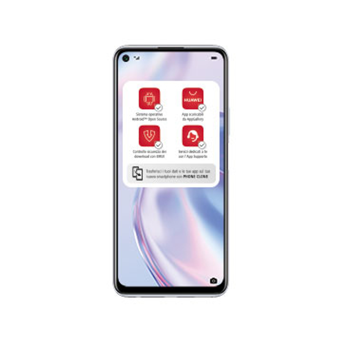 Ekran smartfona pokazujący ikony aplikacji i opcje na białym tle.