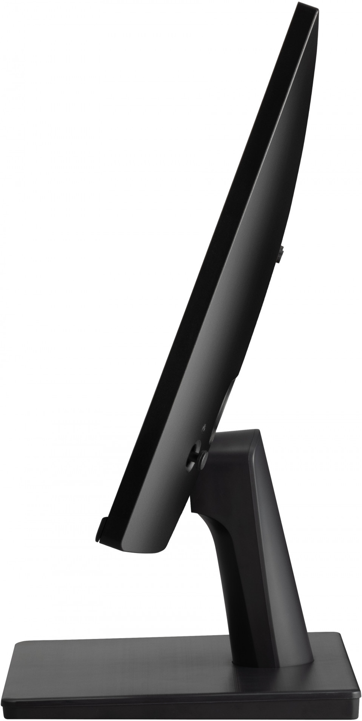 Widok z boku czarnego monitora komputerowego na stojaku.