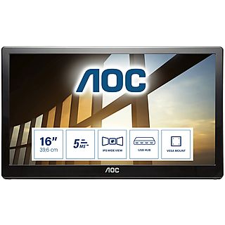 Monitor - AOC I1659FWUX, 15,6 ", Full-HD, 5 ms, 60 Hz, Negro