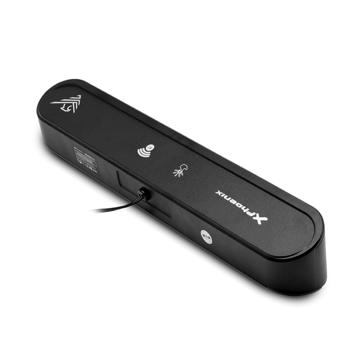 Dispositivo negro con un logotipo de XPhoenix. Tiene un cable y algunos indicadores.