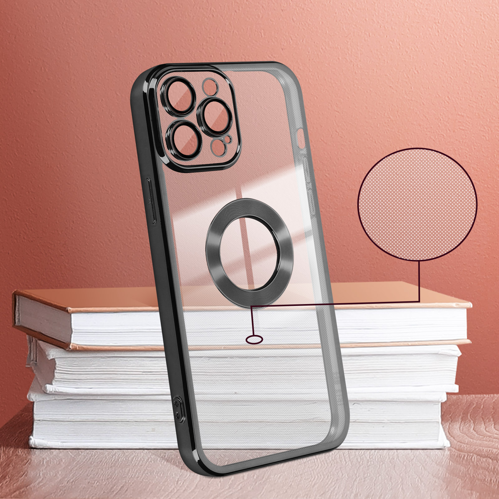 Transparente iPhone Backcover, Chrome-Style im AVIZAR Max, Pro 14 Silikonhülle Series, Apple, Schwarz
