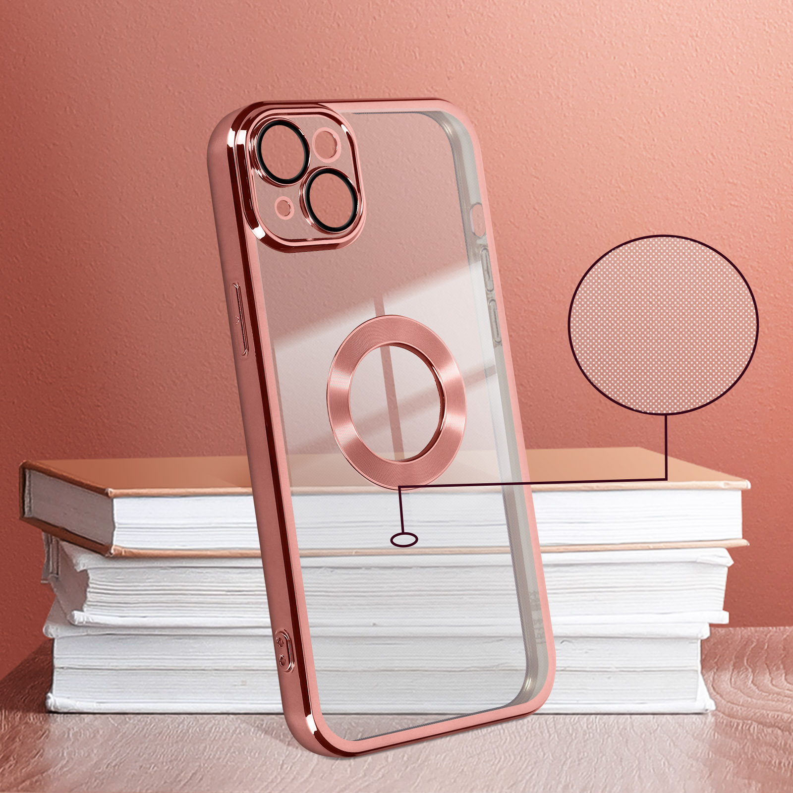 AVIZAR Transparente Silikonhülle im Chrome-Style Series, Rosa iPhone Backcover, Apple, 14