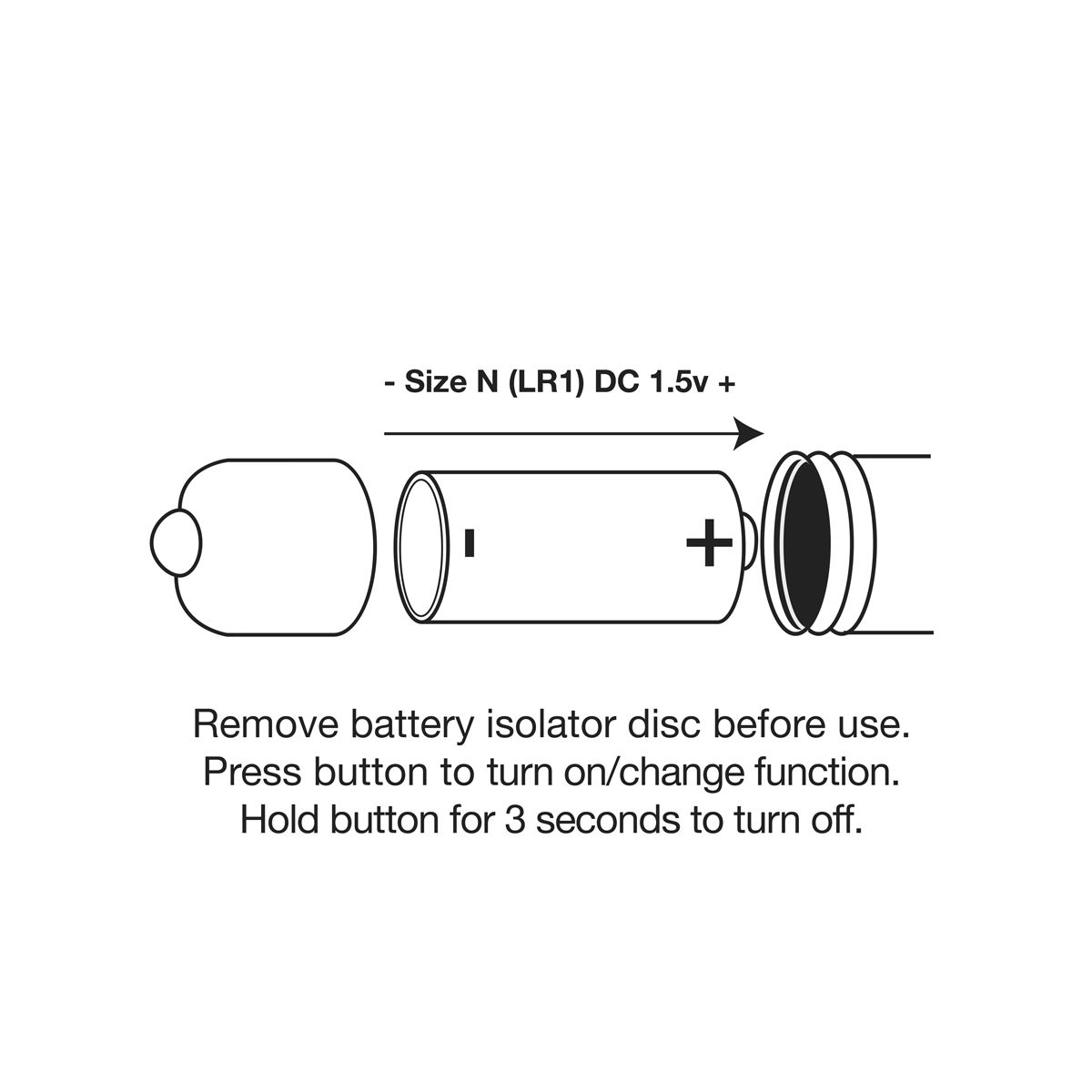 Un diagramma mostra una batteria con un'estremità positiva e negativa e istruzioni.