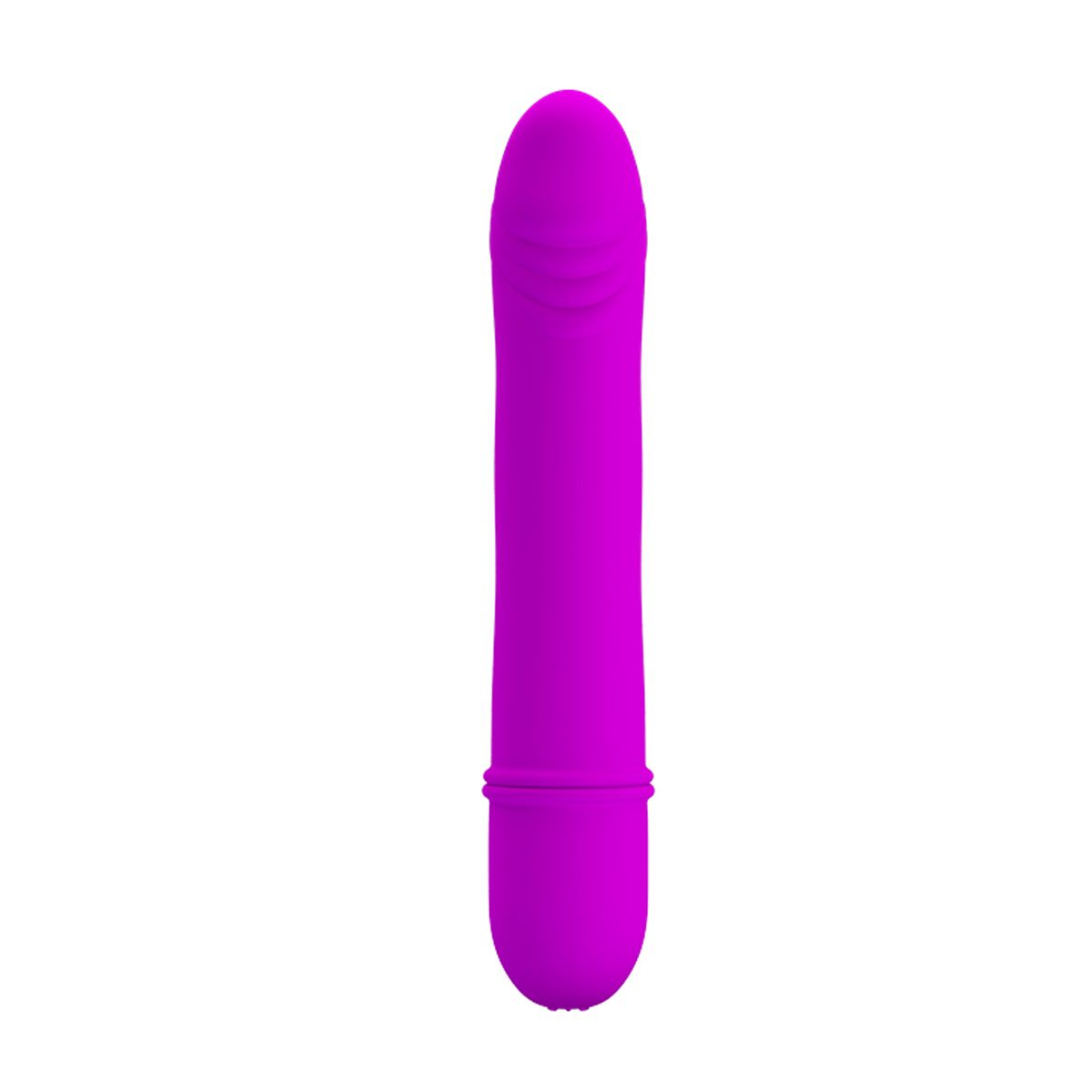 Ein leuchtend violetter Vibrator, schlichtes Design, isoliert auf weißem Hintergrund.