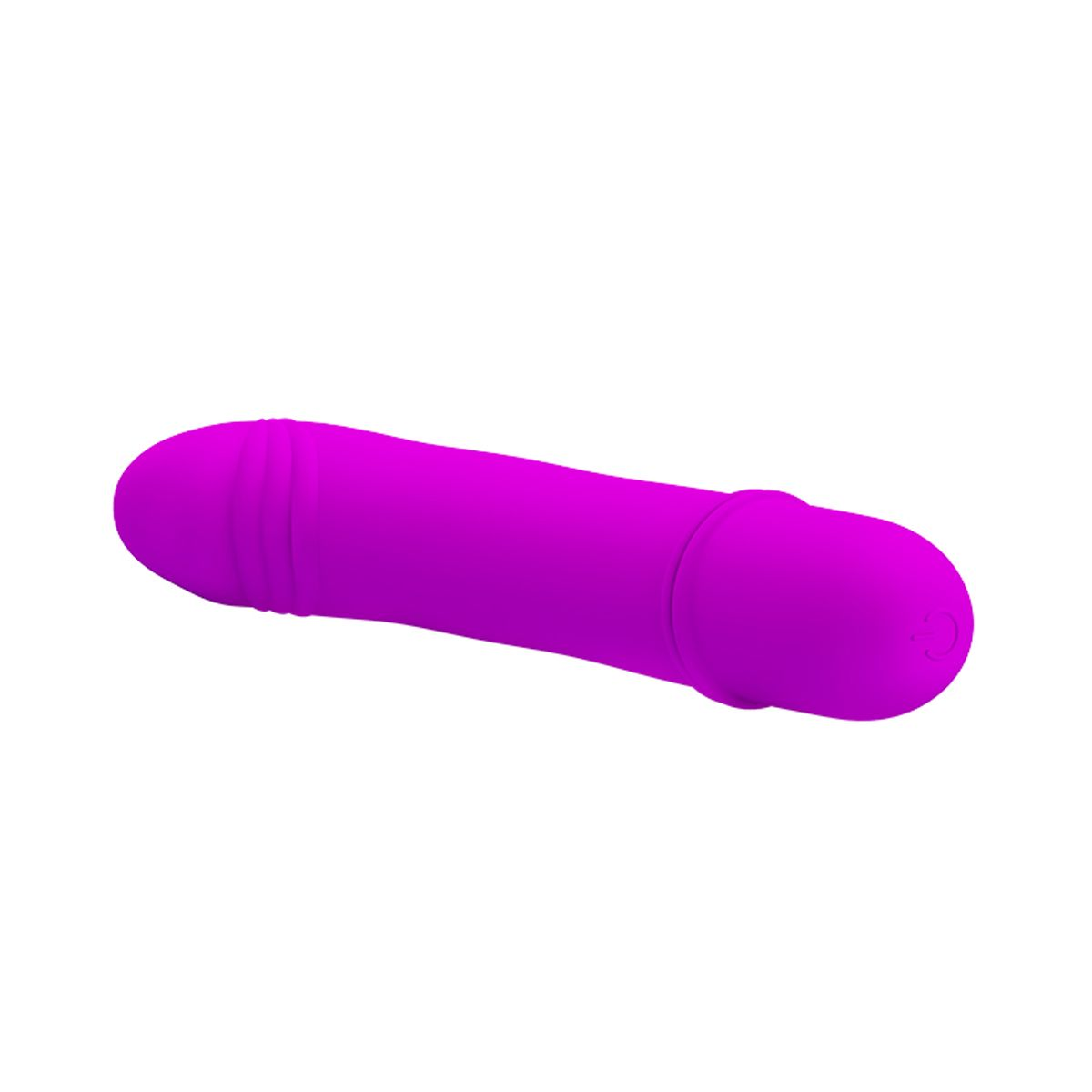 Ein lila Vibrator auf weißem Untergrund, für sexuelles Wohlbefinden, ovale Form.