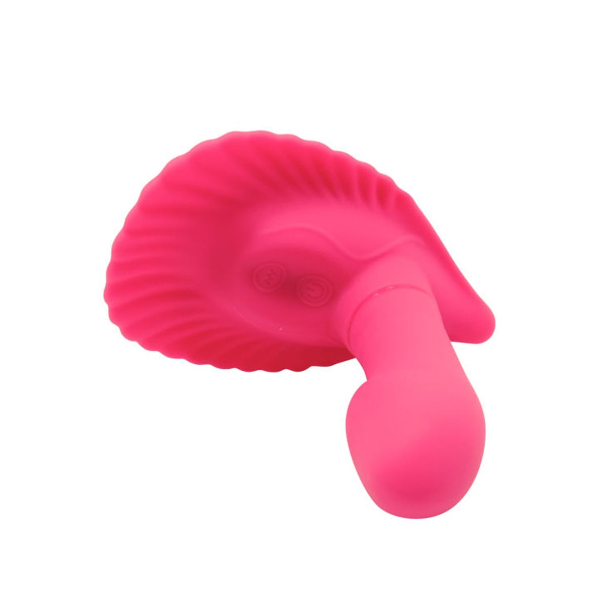 Ein rosa Sexspielzeug, isoliert auf weißem Hintergrund. Das Spielzeug ist muschelförmig.