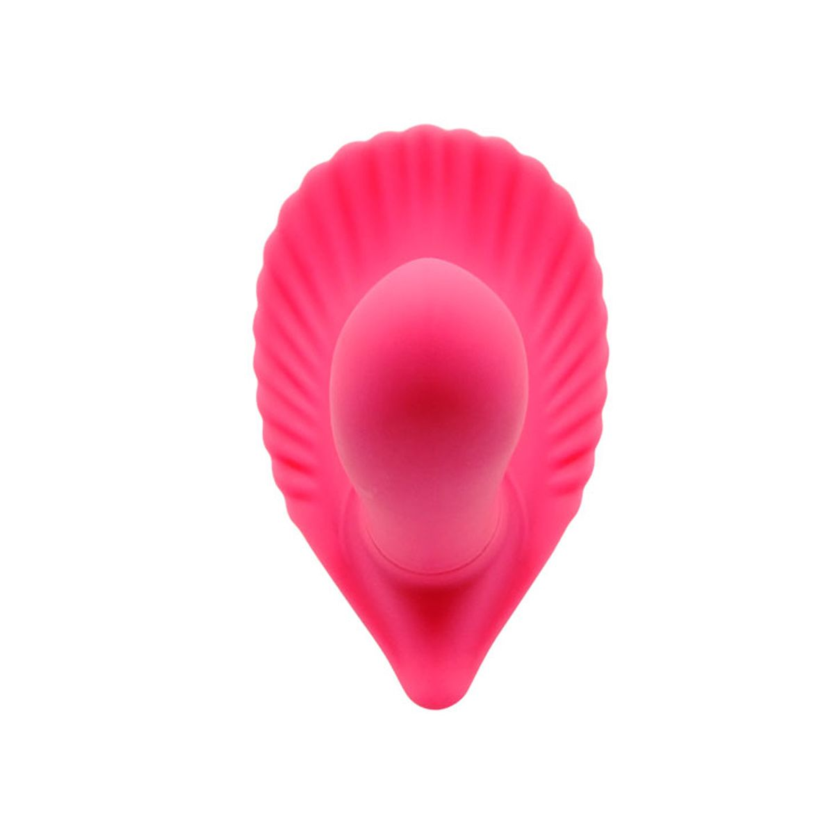 Rosa Sexspielzeug in Blütenblattform. Das Spielzeug ist glatt und steht auf weißem Grund.