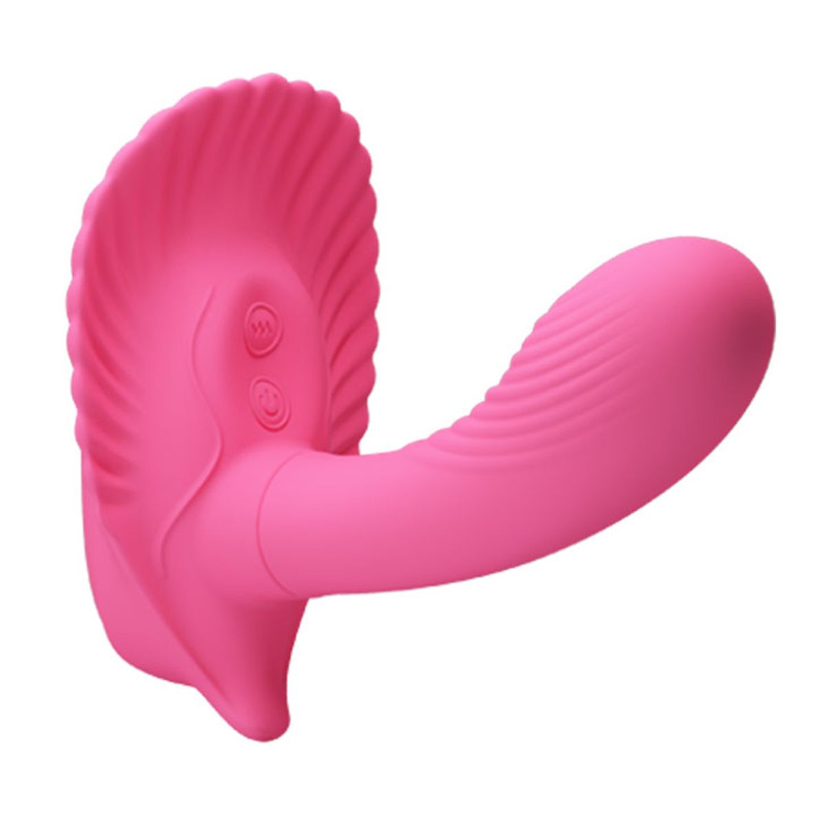 Ein rosa Sexspielzeug mit strukturiertem Ende und zwei Knöpfen.