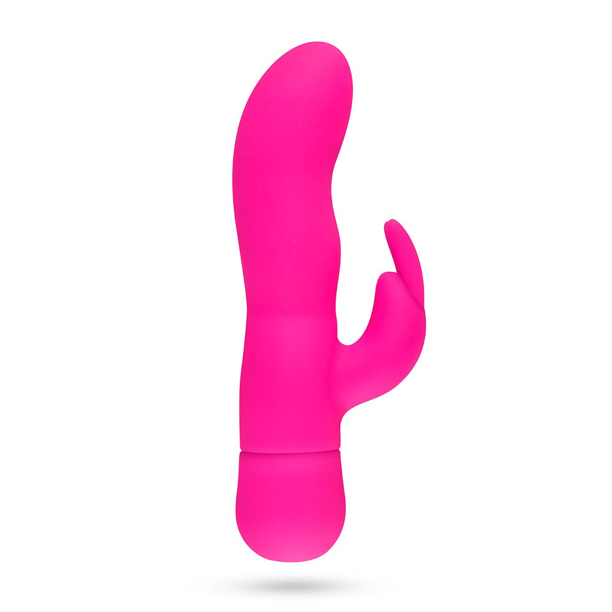 Rosa Hasen-Vibrator auf weißem Hintergrund, mit geschwungener Form.