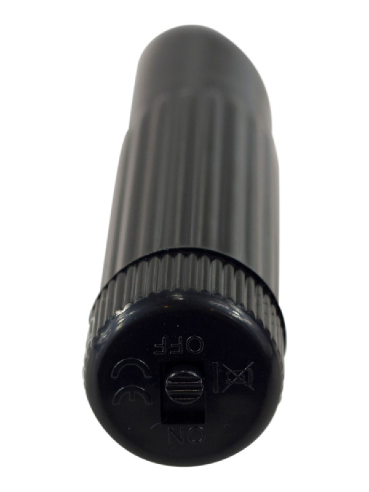 Ein schwarzer Vibrator mit geripptem Körper.