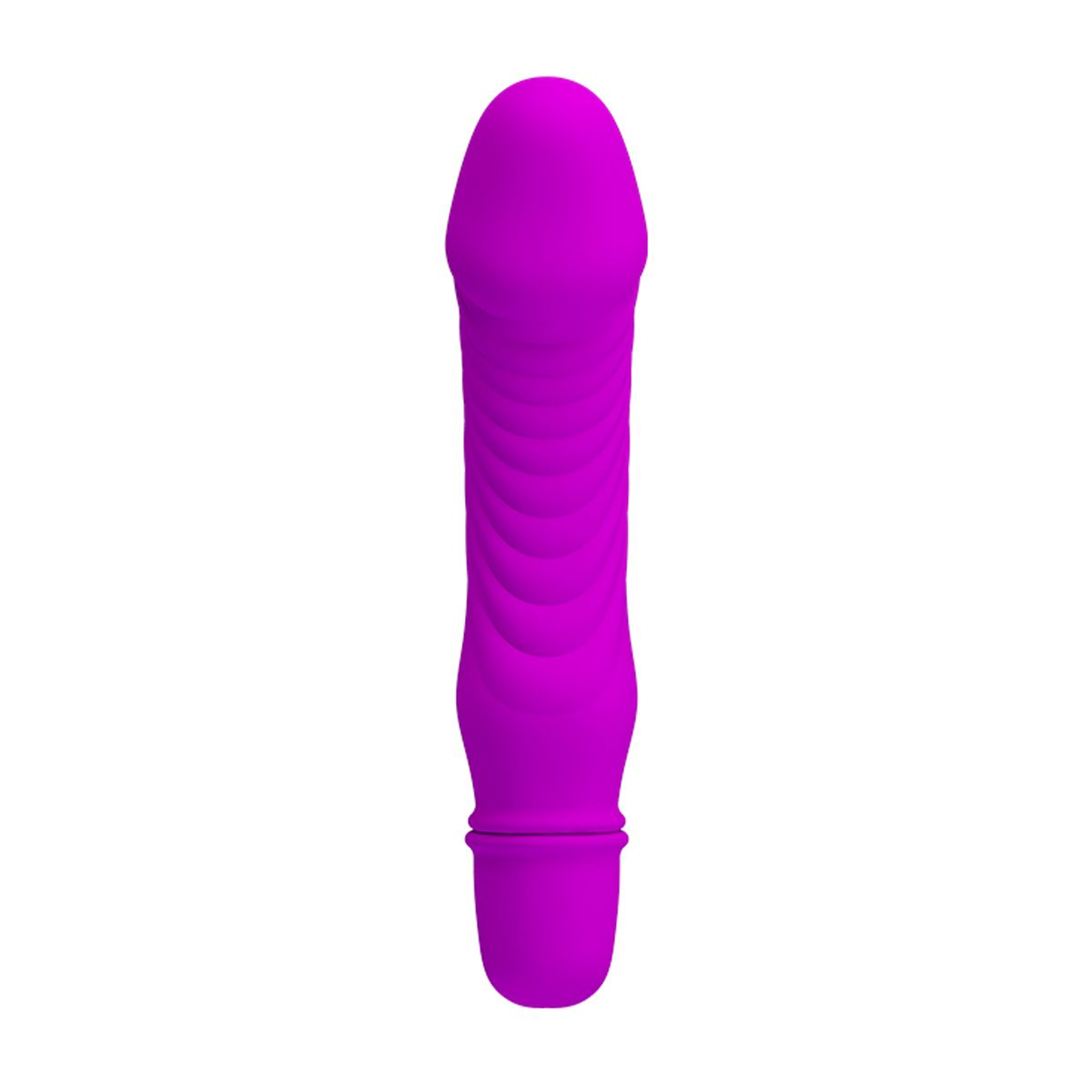 Lila Vibrator mit rundem Kopf und strukturierter Welle. Weißer Hintergrund.