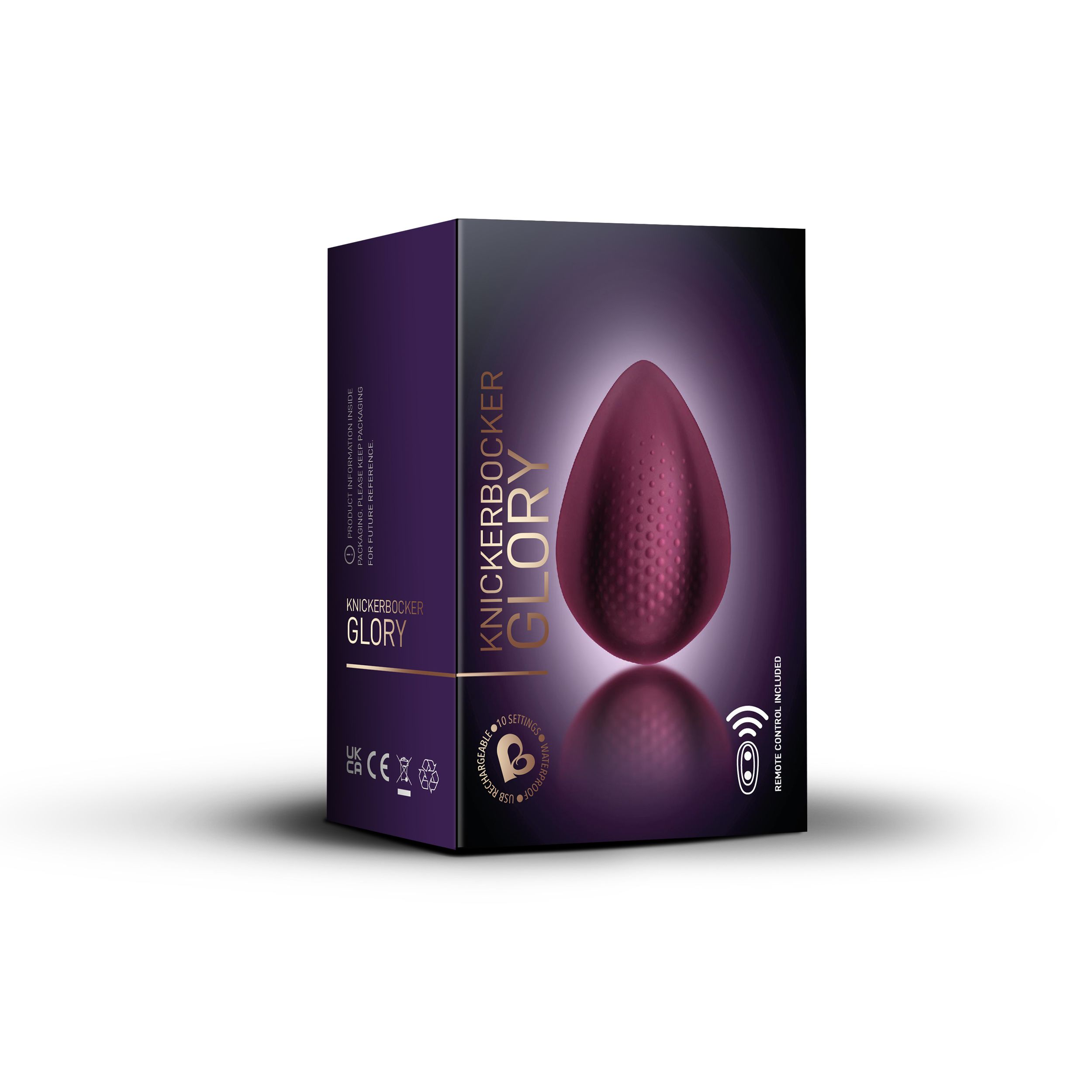 Eine dunkle Box mit einem lila, eiförmigen Sexspielzeug darin.