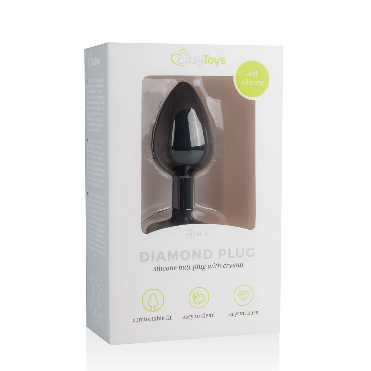 Schwarzer Analplug in einer Box. Der Hintergrund ist weiß.