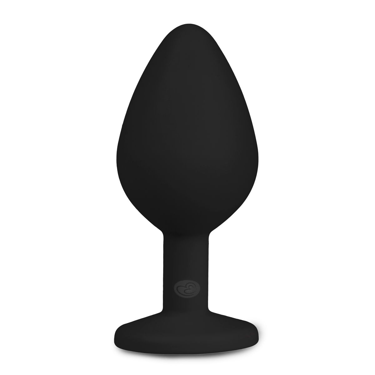 Ein schwarzes, tropfenförmiges Objekt mit Fuß und Stiel auf weißem Hintergrund.