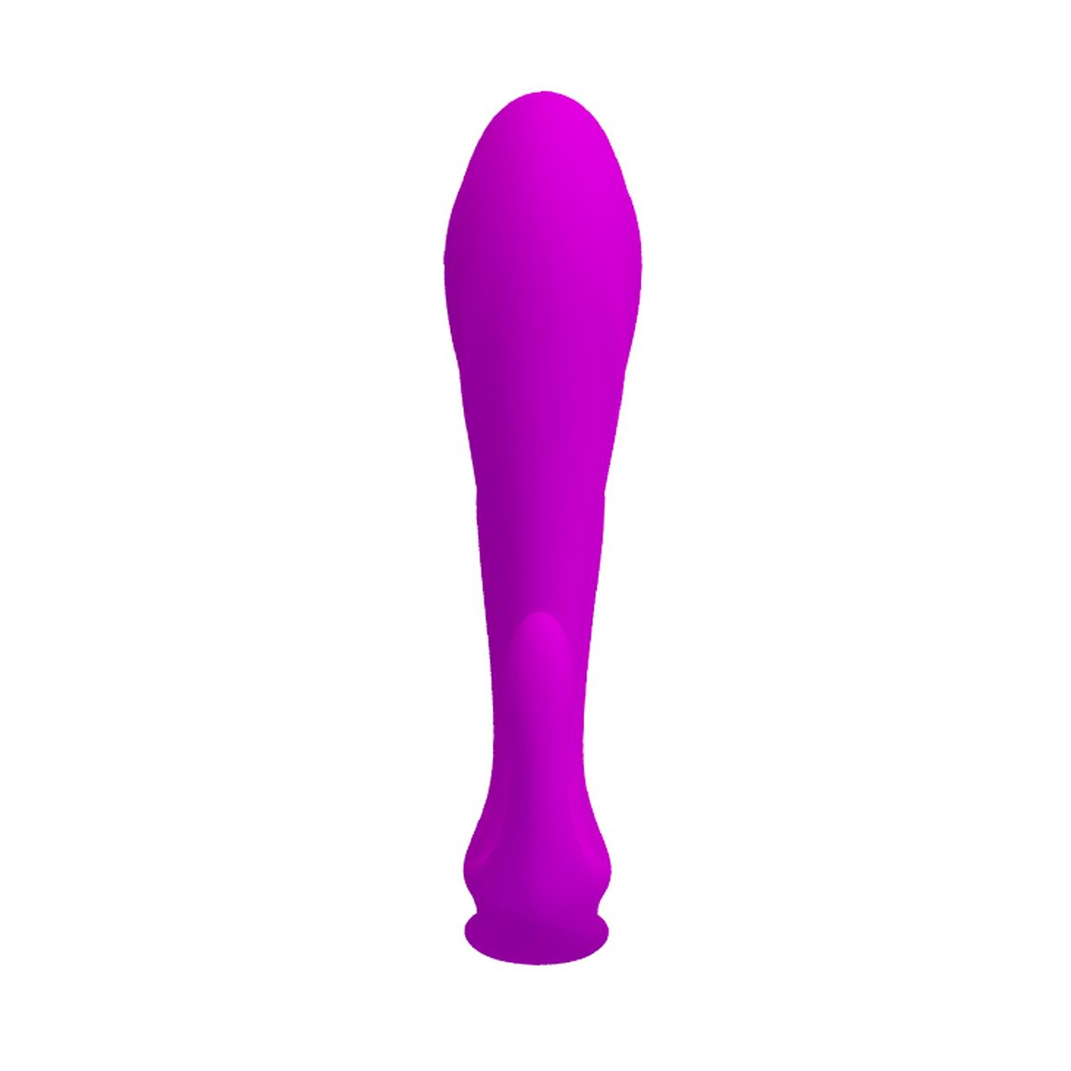 Juguete sexual morado, forma alargada, sobre fondo blanco.