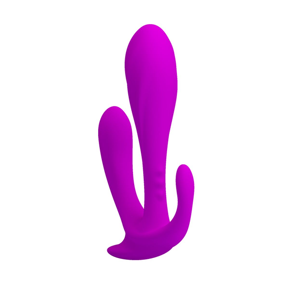 Vibrador rosa con dos brazos y una base.