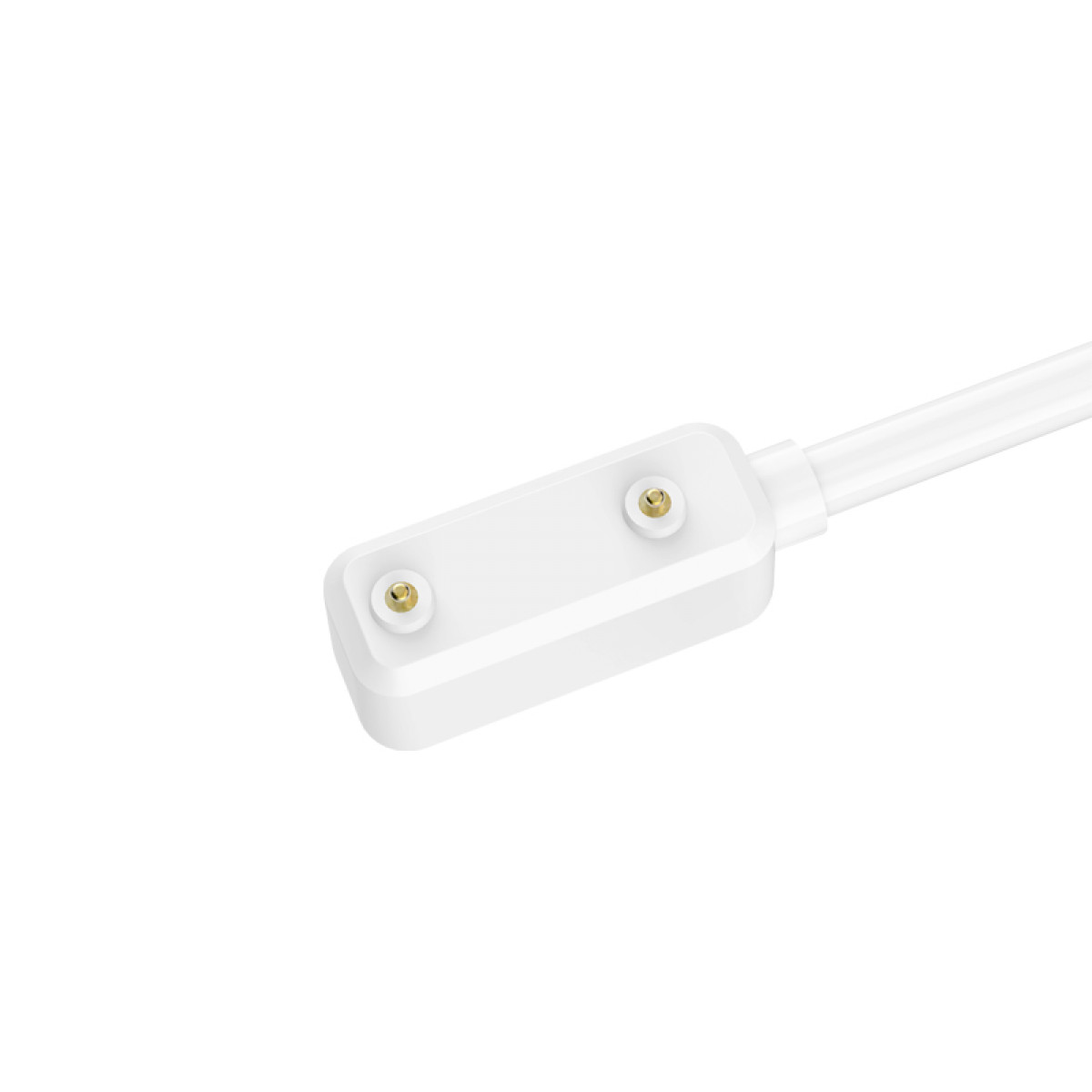 Weißes Rechteck mit zwei goldenen Kreisen, verbunden mit einem weißen Kabel.