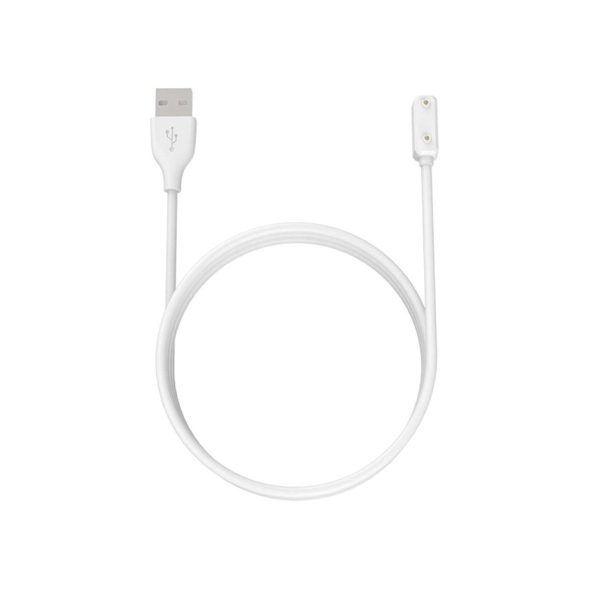 Weißes USB-Ladekabel, weißer Hintergrund.