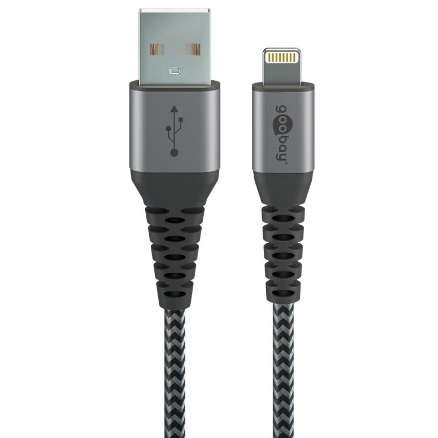 GOOBAY Lightning USB 1 Connector spacegrau mit Textilkabel m Kabel, Metallsteckern auf