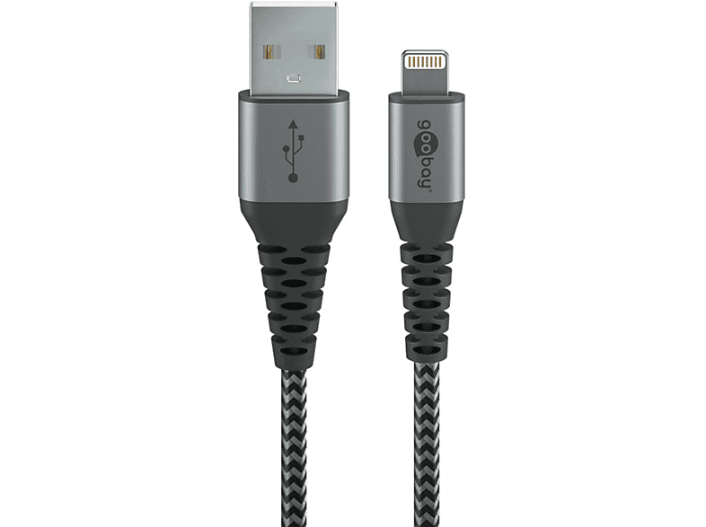 Kabel, USB auf 0,5 Connector GOOBAY Textilkabel spacegrau m Lightning