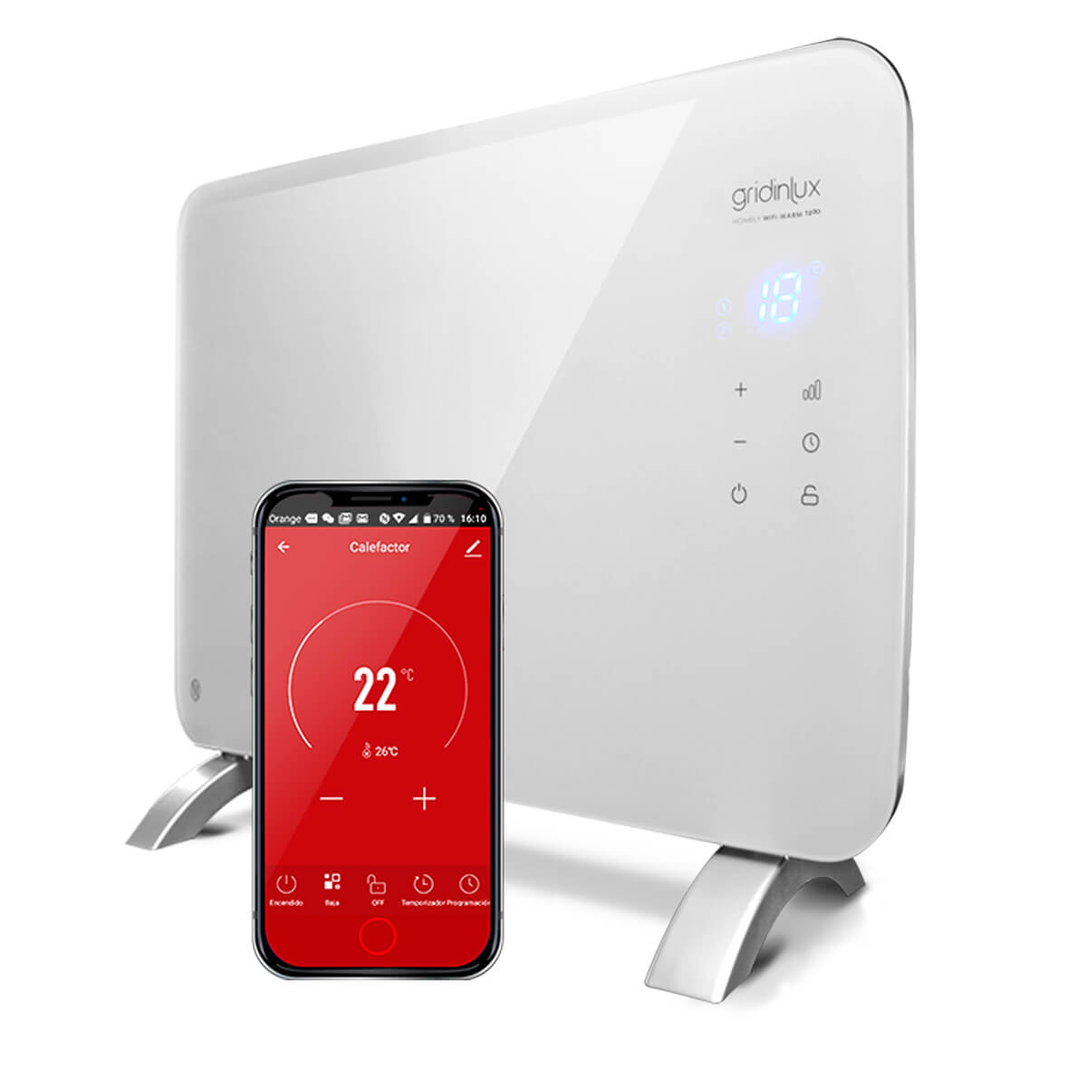 Radiador eléctrico - WIFI WARM 1000 GRIDINLUX, Blanco y plata