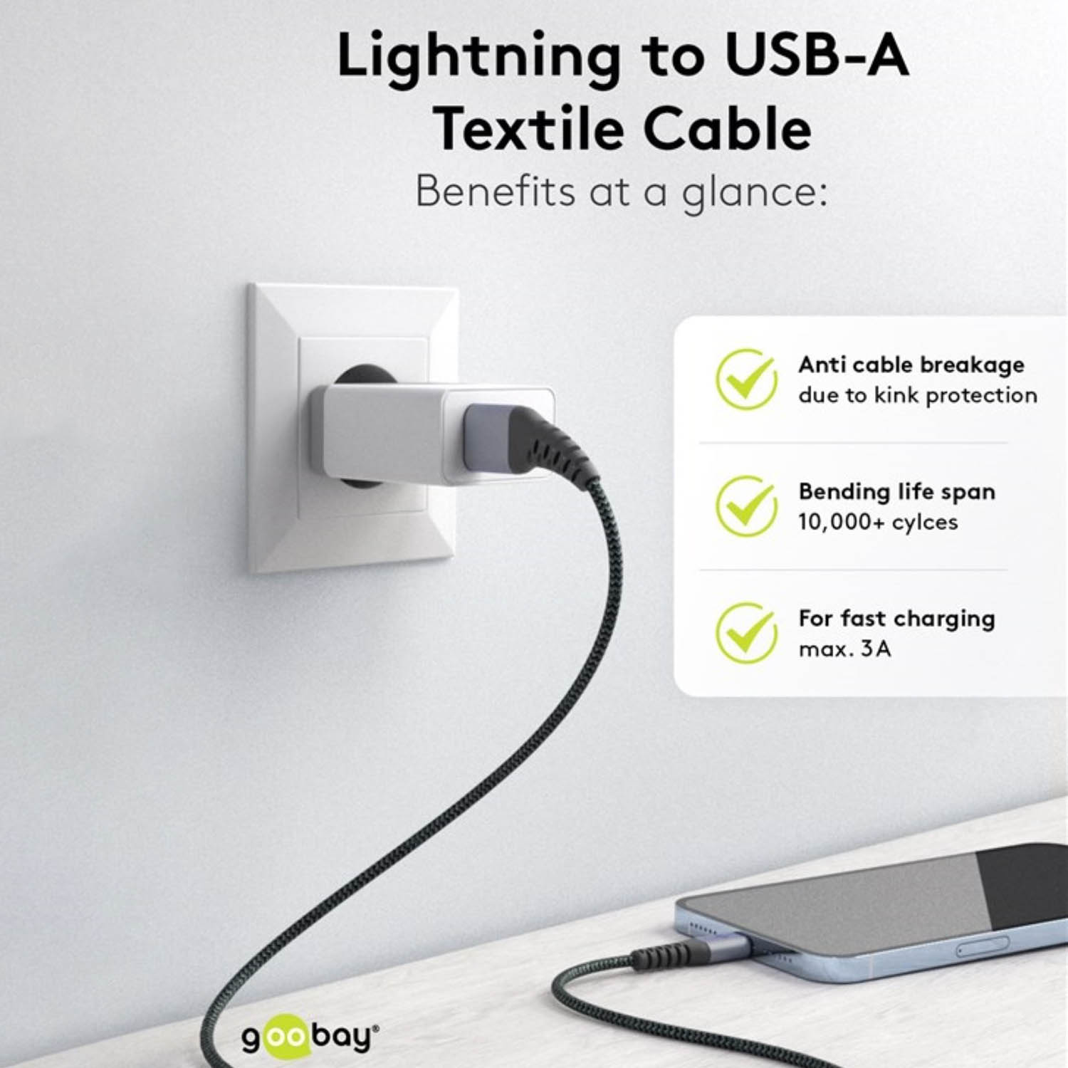 USB m Lightning Connector spacegrau 0,5 GOOBAY auf Textilkabel Kabel,