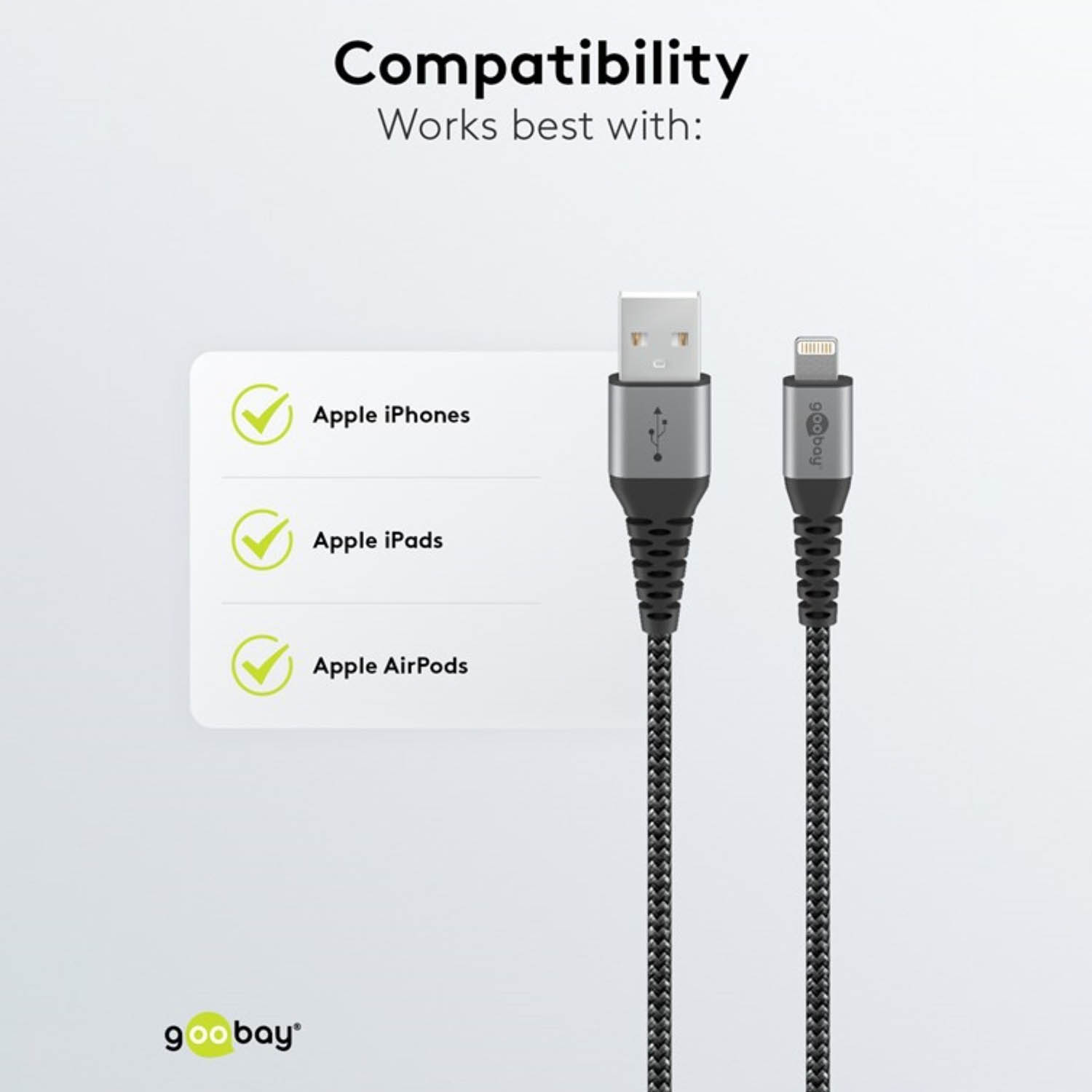 GOOBAY Textilkabel 0,5 auf USB Lightning Kabel, m spacegrau Connector