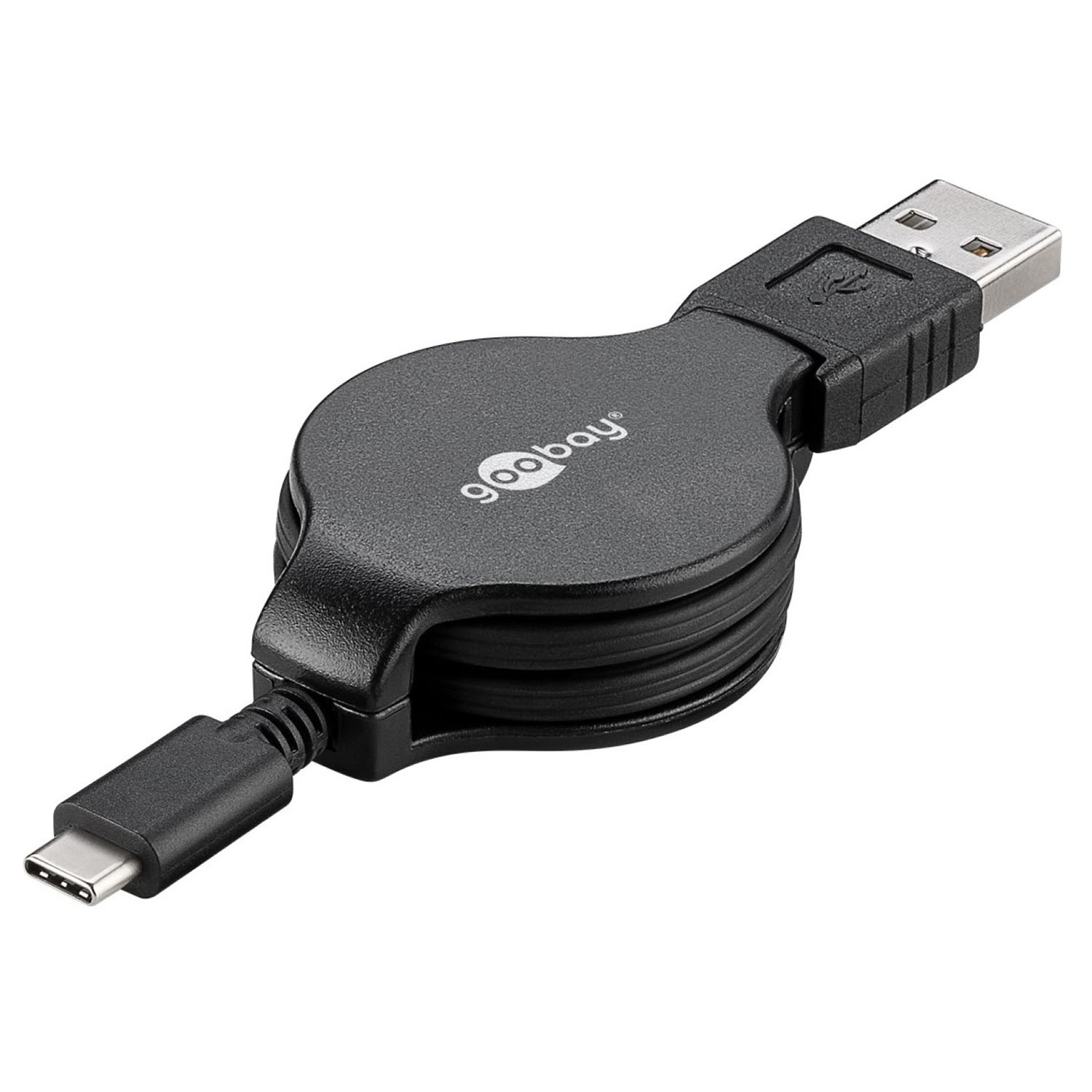 GOOBAY Lade-/Datenkabel ausziehbar USB C Kabel schwarz Datenkabel, Ladekabel