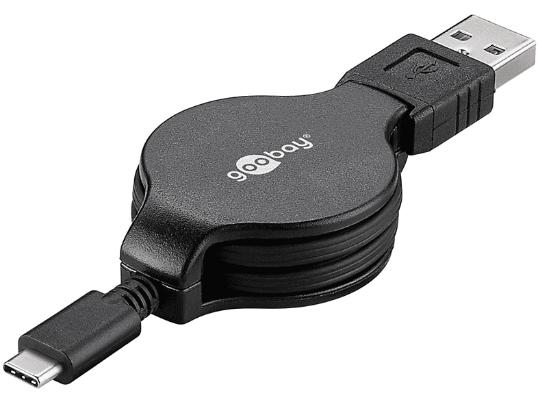 GOOBAY Lade-/Datenkabel ausziehbar USB C Kabel Ladekabel Datenkabel, schwarz