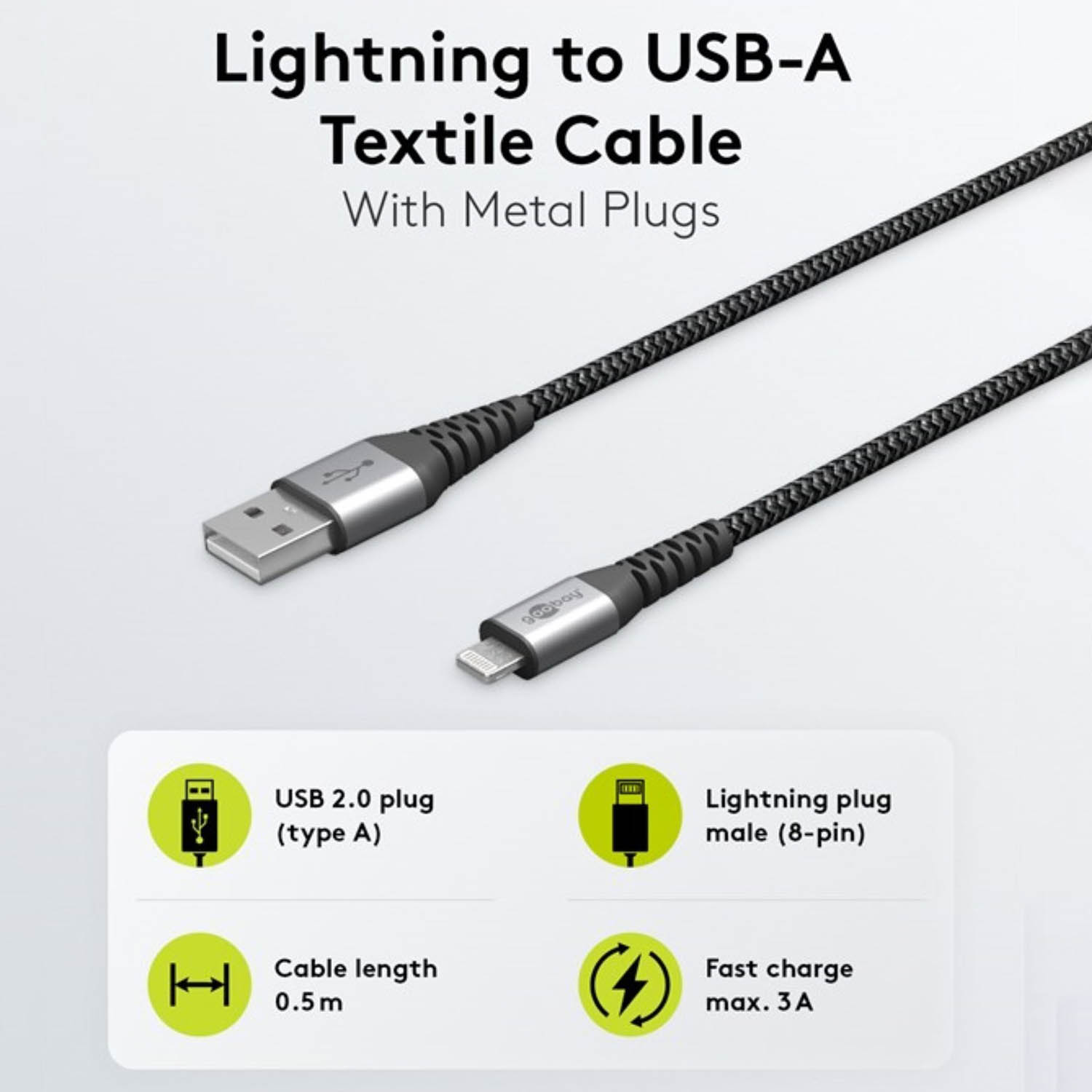 Kabel, USB auf 0,5 Connector GOOBAY Textilkabel spacegrau m Lightning