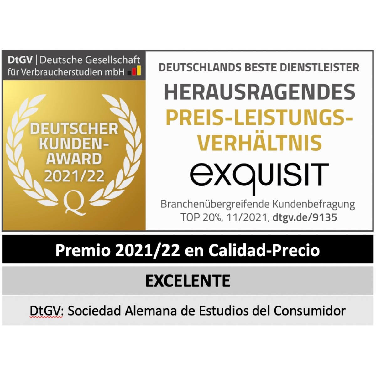Certificado de premio con diseño dorado y texto en alemán y español.