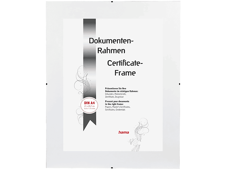 HAMA Urkundenrahmen Clip-Fix, Normalglas (15 x 21 cm, Rahmenlos)