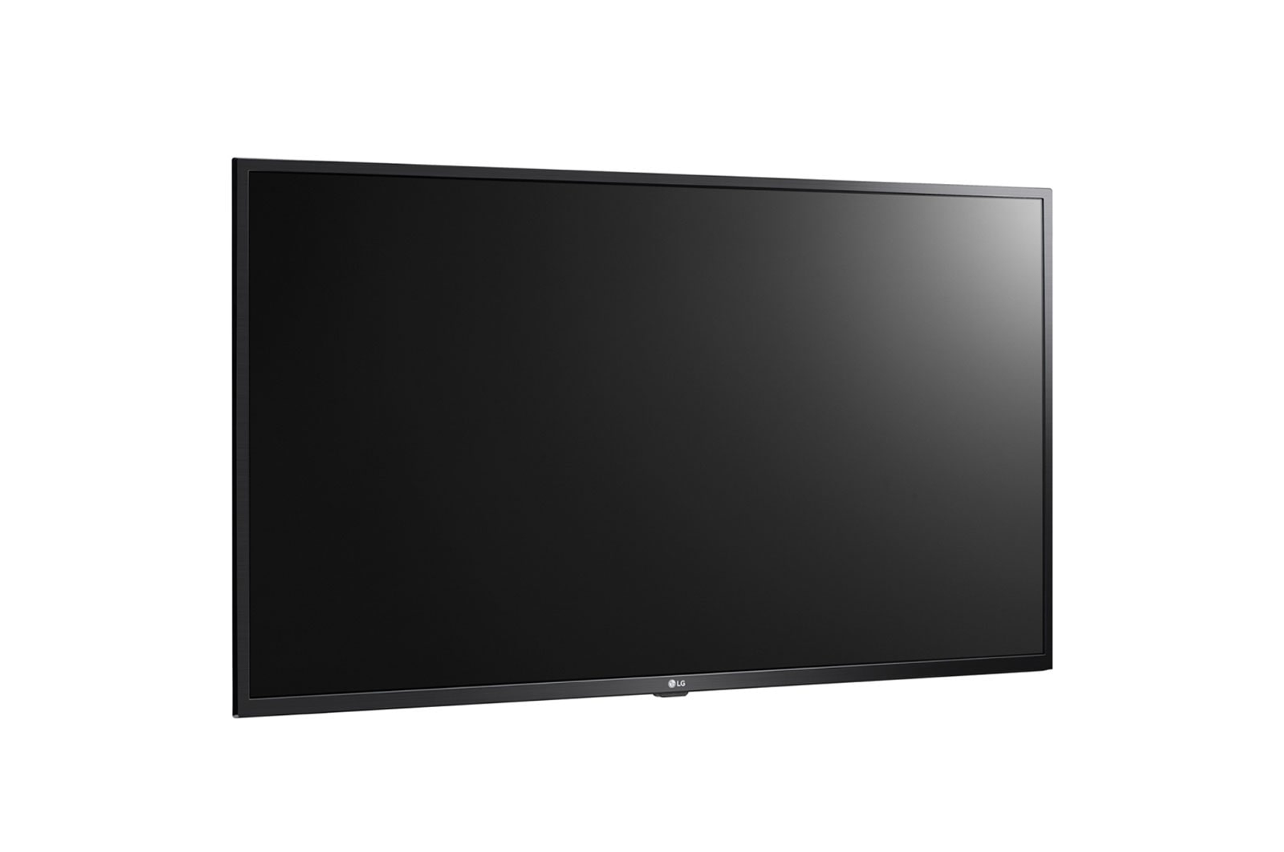 Televisor LG negro sobre un fondo blanco.