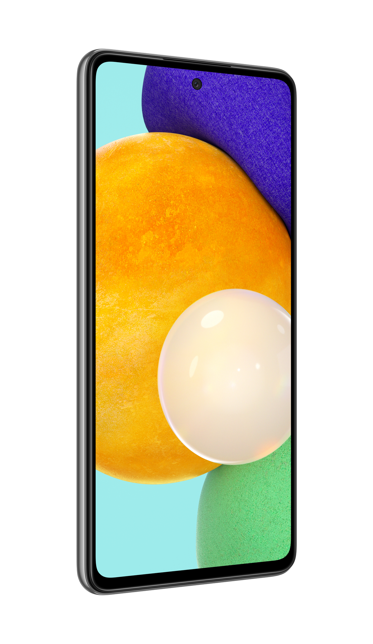 Smartphone in Seitenansicht mit Bildschirm, orange-grüner Hintergrund.