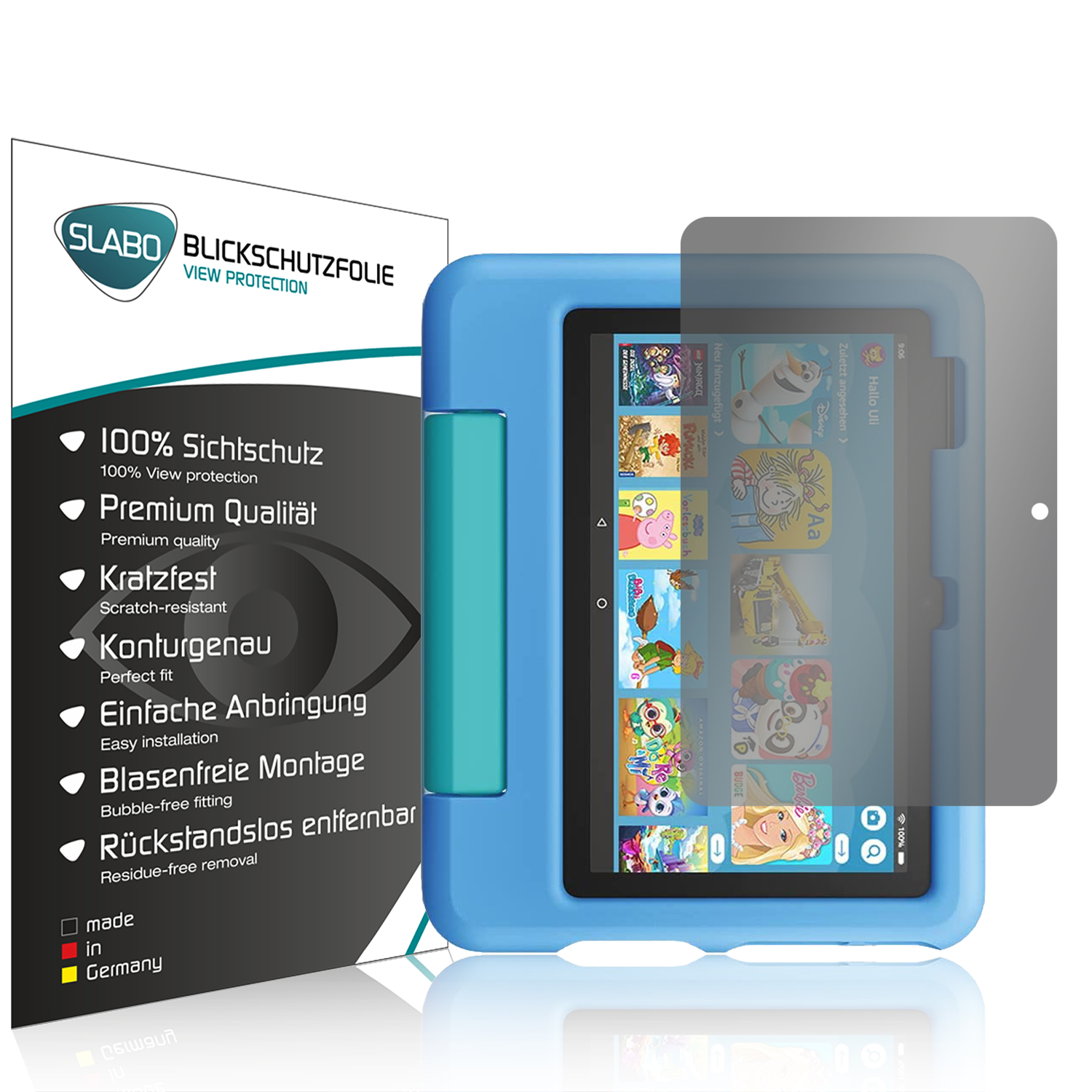 SLABO Protection Displayschutz(für Generation Kids-Tablet View Blickschutz 7 12. (2022)) Schwarz Fire 360°