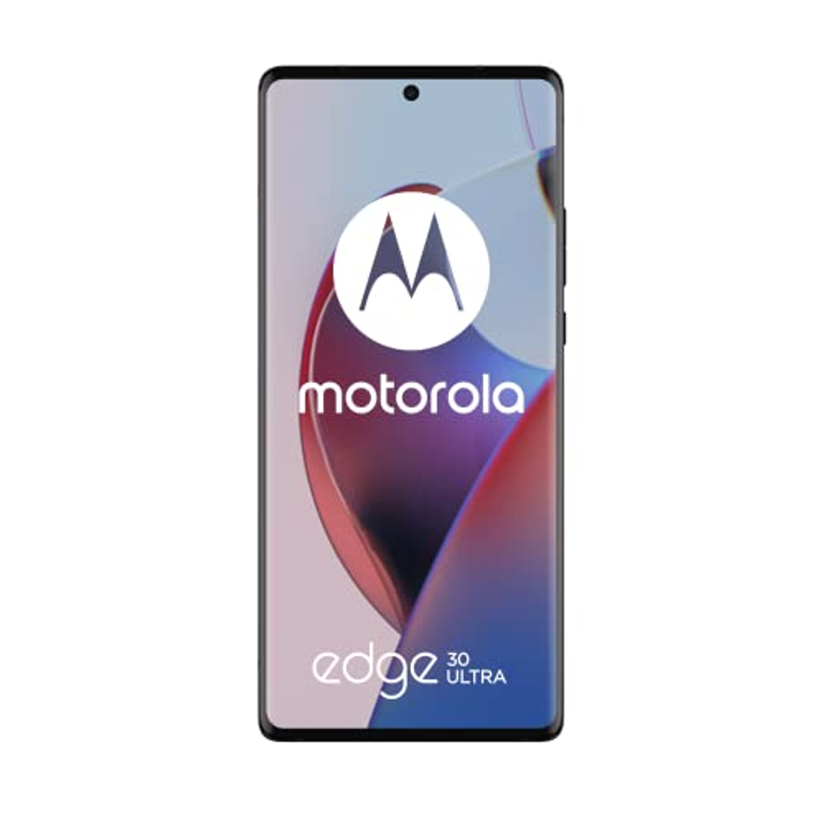 Een smartphone toont een kleurrijk abstract ontwerp met het 'motorola' logo.