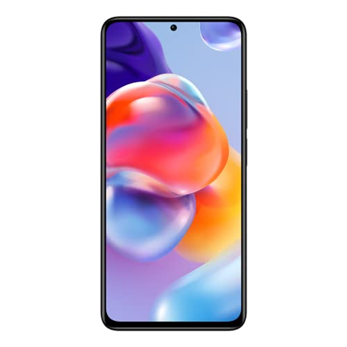 Smartphone mit buntem, abstraktem Hintergrund, schwarzer Rahmen, weißer Hintergrund.