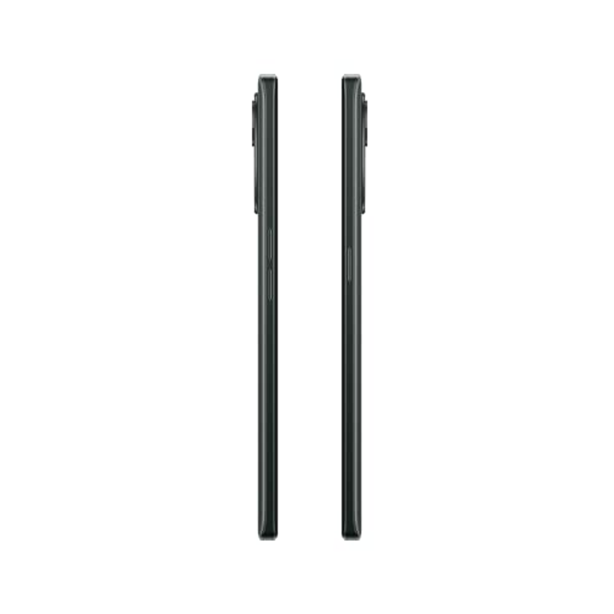Zwei schwarze Telefone nebeneinander, die das Seitenprofil zeigen. Sauberes und minimalistisches Design.