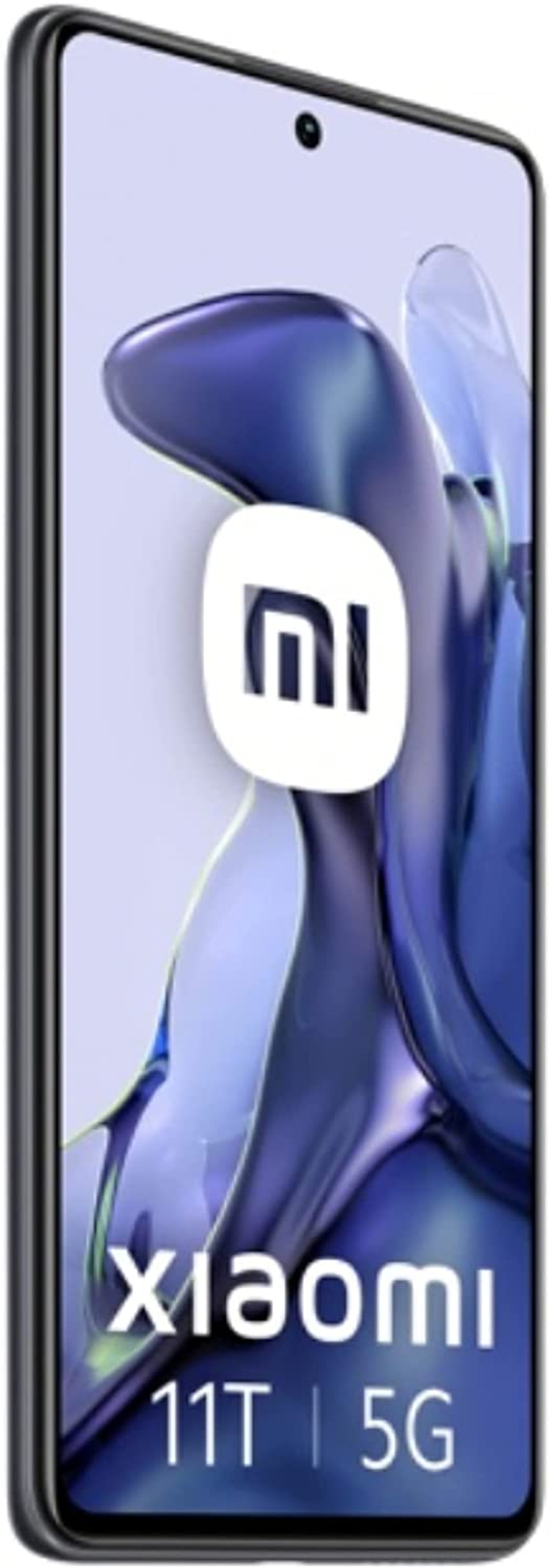 Ein gold-weißes Smartphone, das angewinkelt ist, um den Bildschirm mit Uhrzeit und Datum anzuzeigen.