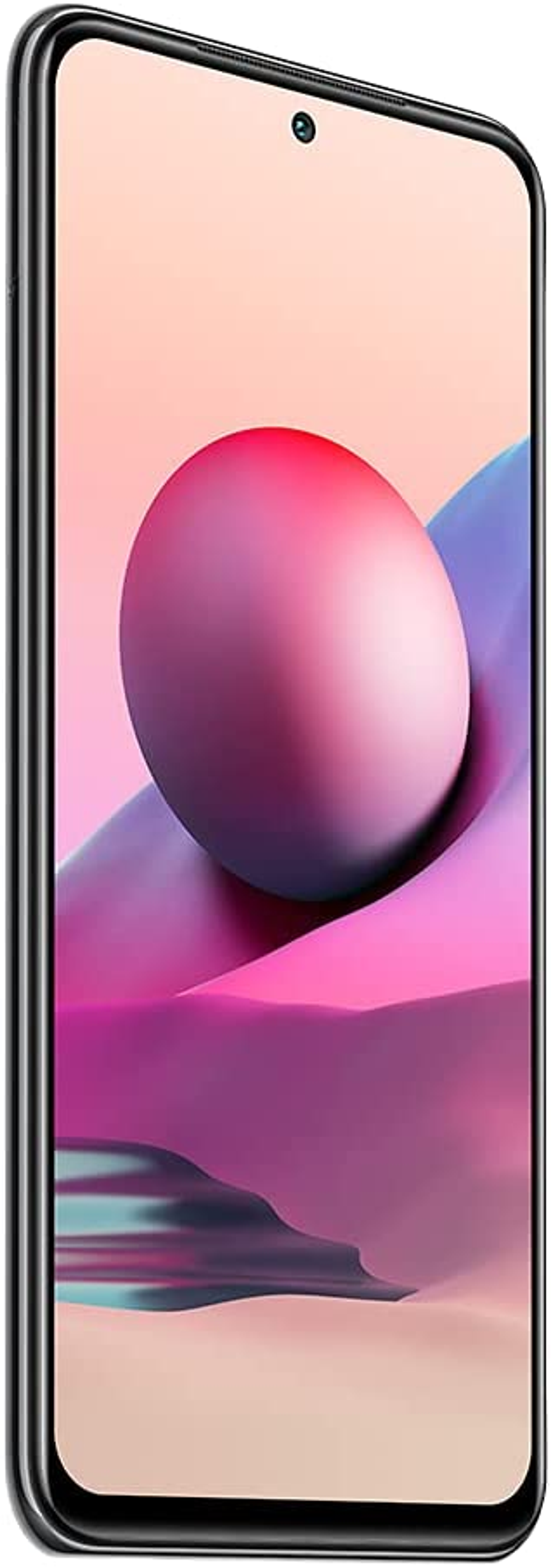 Smartfon na białym tle, z różowym ekranem.
