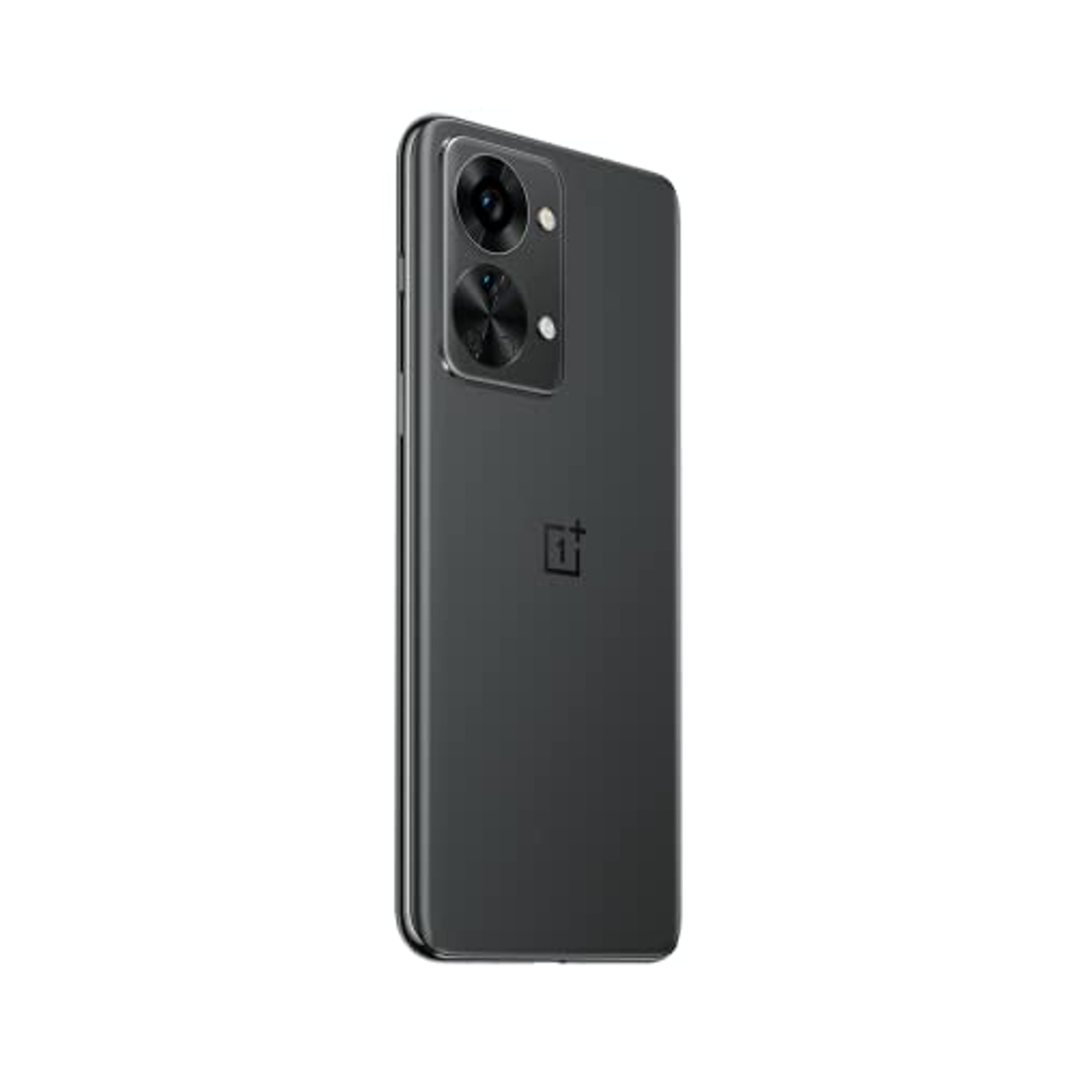 Black smartphone from the back with two camera lenses and the brand logo.