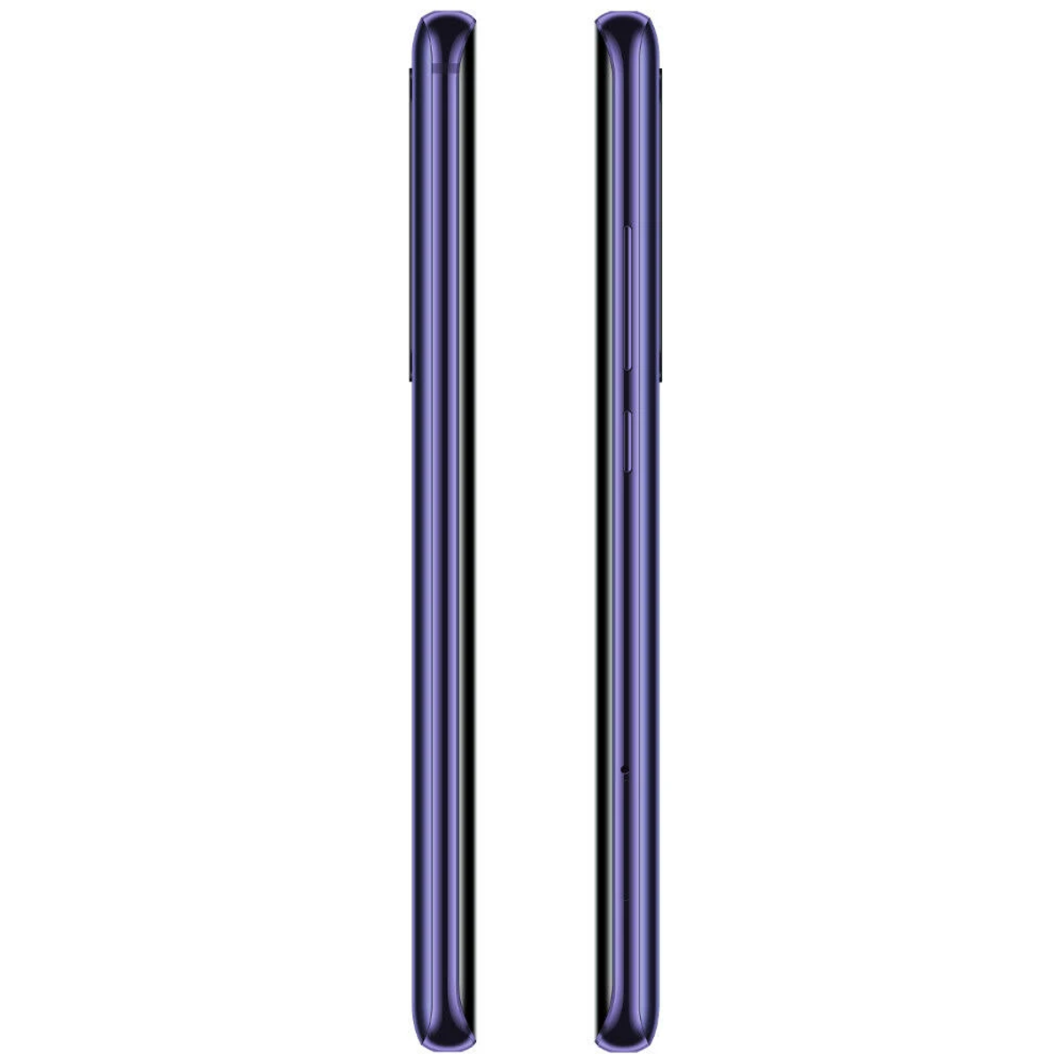 Zwei lilafarbene Smartphones, Seitenansicht, Profilansicht.