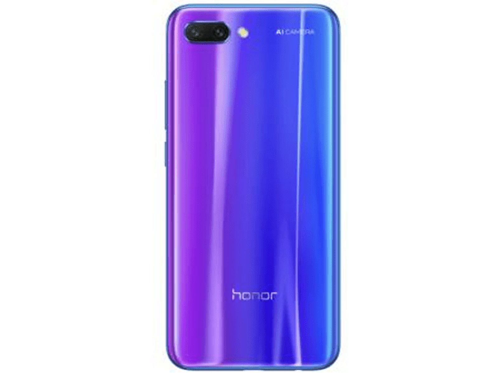 Lila-blaues Smartphone mit Dual-Kamera und dem Wort "honor" auf schwarzem Hintergrund.