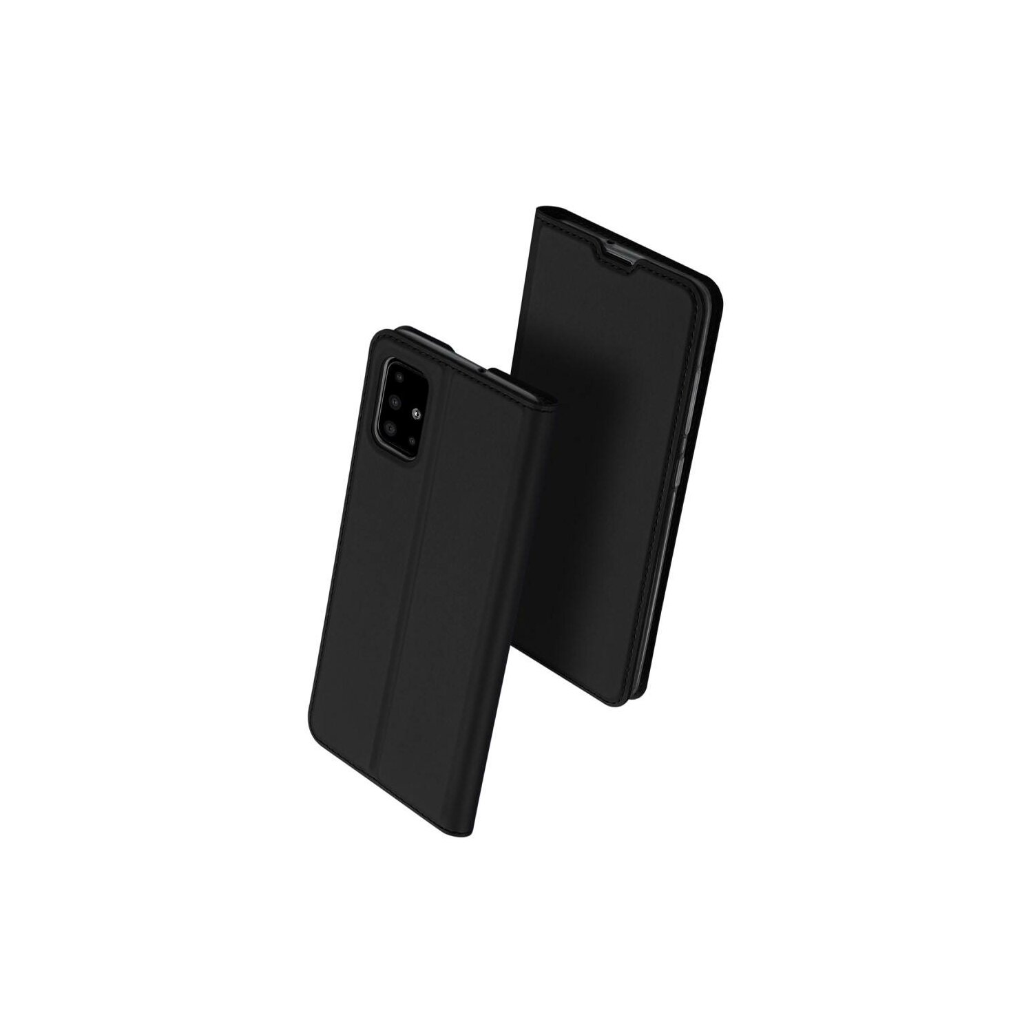 Zwei schwarze Telefonhüllen, eine offen, die andere geschlossen.