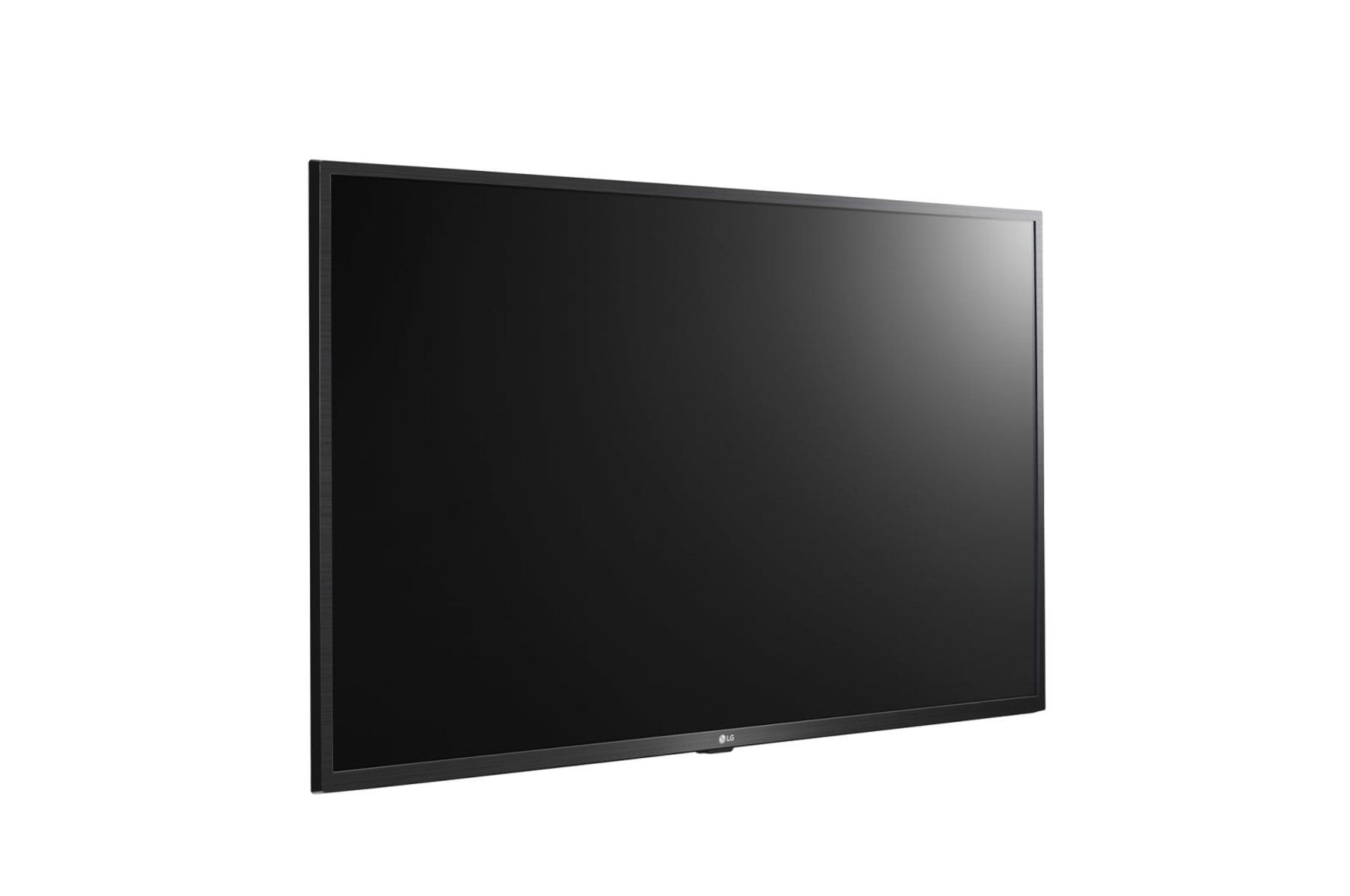 Ein schwarzer Fernseher mit schwarzem Rahmen, leicht angewinkelt. Der Bildschirm ist schwarz.