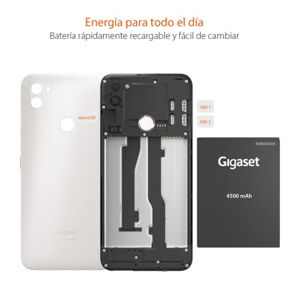 Ein Smartphone mit geöffneter Rückseite, das die internen Komponenten und einen Akku zeigt.